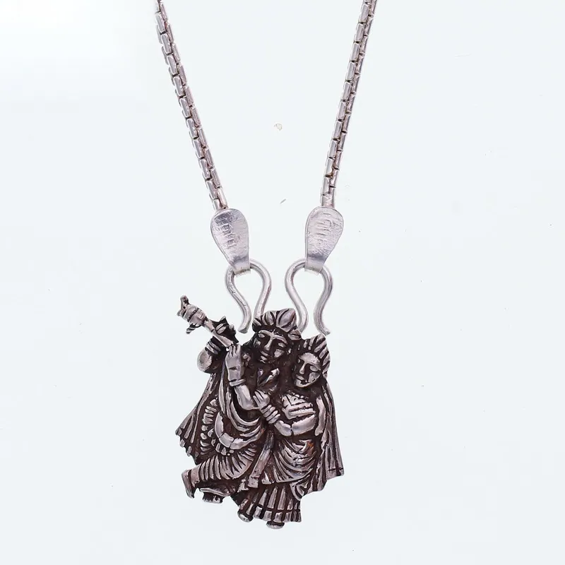 Radhakrishna silver pendant